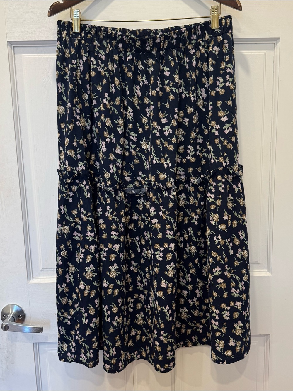 Navy Floral Tiered Maxi Skirt Cottagecore Boho Romantic Prairie Coquette XL